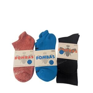 3 Pair Bombas Women's Ankle Sock and Mid Height Sock Size Medium Red Blue Black